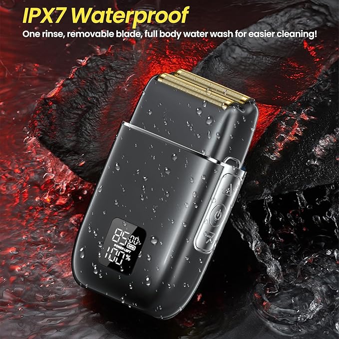 Electric Foil Shavers for Men 3 Speed Electric Razor for Men High Speed Dual Floating Blades IPX7 Waterproof Wet &amp Dry LED Display USB Type C Charging Foil Razor for Face/Beard/Head (Black)