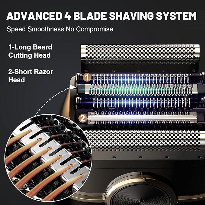 Electric Foil Shavers for Men: Mini Electric Razor with 4 Floating Blades &amp Big LED Display - Foil Shaver for Men with 2 Gears Adjustable - Face Shaver with IPX7 WaterproofUSB Type C