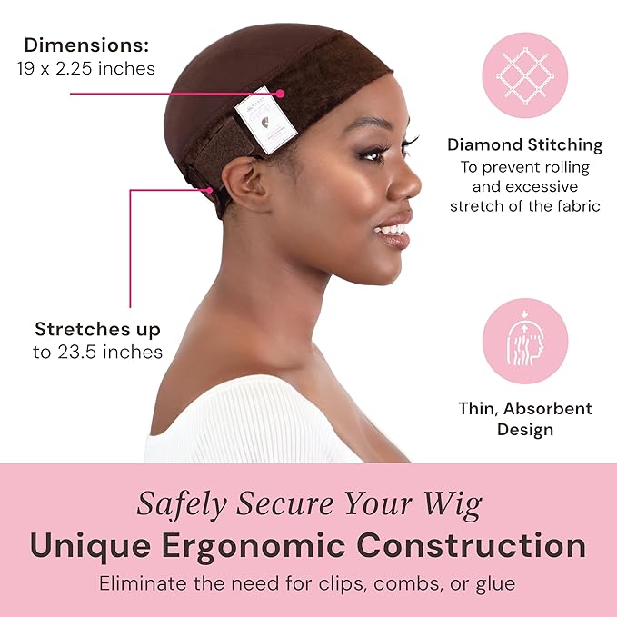MILANO COLLECTION Wig Grip Caps for Women Adjustable No Slip Wig Cap with Grip Band Built-In Secure Elastic HeadBand for Lace Front Styles Chocolate Brown 2 Pack