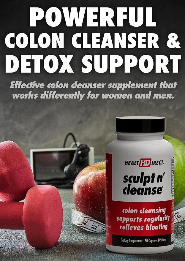 HEALTH DIRECT Sculpt n' Cleanse - Herbal Colon Cleanse for Digestive Health &amp Regularity - Natural Detox &amp Gut Flush Supplement - 50 Veggie Capsules