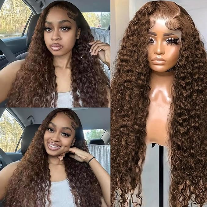 5x5 HD Transparent Lace Front Wigs Human Hair Pre Plucked with Baby Hair 30Inch Deep Wave Wigs 180% Density Brazilian Virgin Hair Partial Glueless Chocolate Brown Wigs for Women