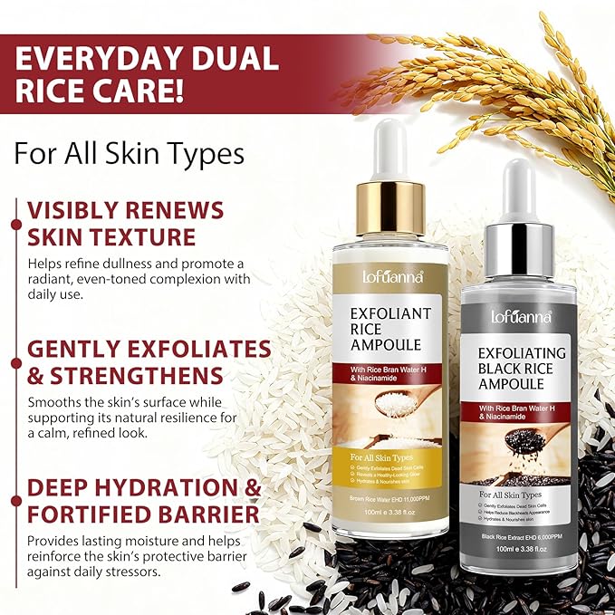 Black Rice Exfoliant+Rice Ampoule ExfoliantExfoliating Face Scrub &amp Body Scrub Dead Skin Cells Blackheads Remover For All Skin Types Korean Skin Care 100ml