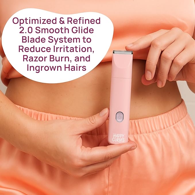 HAPPY CURVES Smoothie 2.0 Bikini Trimmer - Electric Razor for Women Waterproof Hair Groomer with Adjustable Guards Personal Shaver for Pubic Hair Ladies Intimate Shaver and Body Trimmer (Guava)