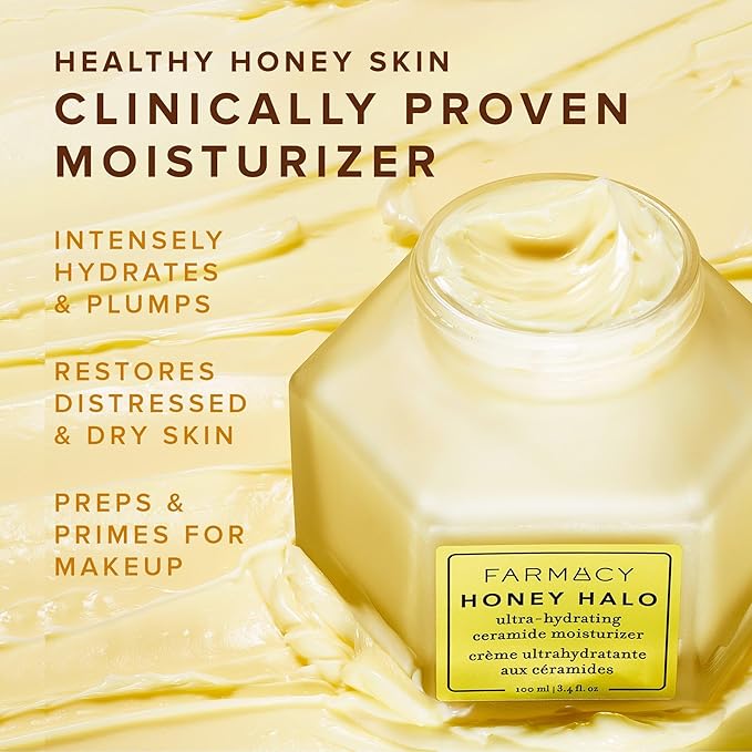 Farmacy Ceramide Face Moisturizer - Honey Halo Hydrating Facial Moisturizer for Dry Skin - Plumps Soothes + Restores Skin with Potent Ceramides + Buckwheat Honey for a Dewy Healthy Glow (50ml)