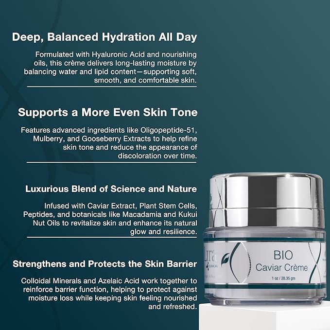 Lira Clinical BIO Caviar Cr?me - Daily Hydrating Facial Moisturizer with Advanced Peptide Complex and Vitamin C - Night Cream for Dry Skin - Travel Size Nourishing Cream for Skincare Routine - 1 oz