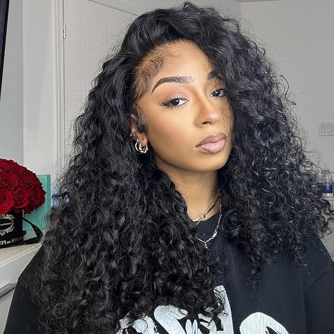 Myecool Curly Half Wig Human Hair 200 Density Glueless Wear and Go Wigs Human Hair 22 Inch 3 In 1 Half Wigs for Women Drawstring Seamless Flip Over Beginner Friendly