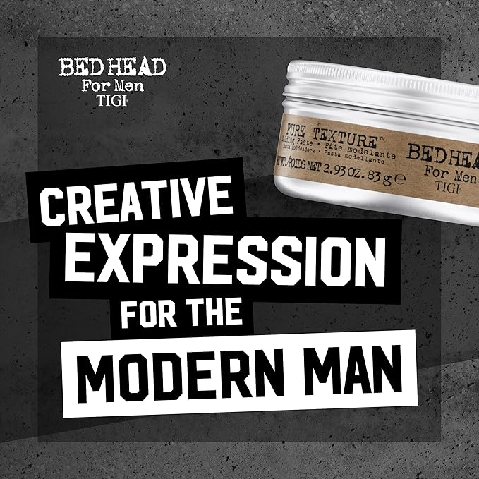 TIGI Bed Head for Men Pure Texture Hair Molding Paste - Use for Texture &amp Separation - Versatile Cream-to-Paste Fusion - For Men's Hairstyles - Use on Damp &amp Dry Hair - 2.93 oz (2 Pack)