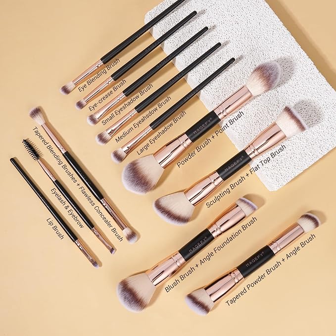 MAGEFY Makeup Brushes 37 Pcs Makeup Kit Multi-functional Makeup Tool Set with Double-End Powder Blush Eyeshadows Brush Make up Brushes Set BagBlackgold