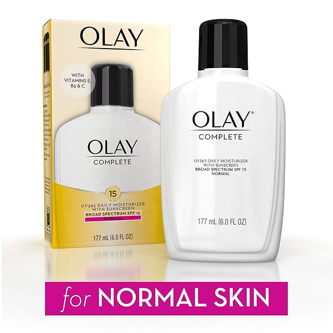 Olay Face Moisturizer Complete with Sunscreen SPF 15 Daily Facial Lotion for Normal Skin Lightweight Hydrating Broad Spectrum Sun Protection - Vitamin C E and Niacinamide - 6 Oz 2 Pack