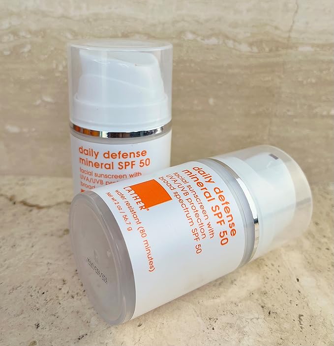 LATHER Daily Defense Mineral SPF 50 | Sunscreen For Face | Skincare For All Types | Travel Accessories | Beauty Products | Mineral Sunscreen | Tinted Sunscreen | Self Care Products | 2 Fl Oz