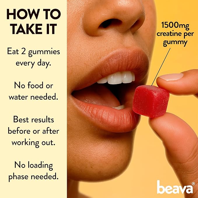 Creatine Monohydrate Gummies - 30 Servings - Vegan Creatine Chews for Muscle Growth Muscle Recovery Workout Recovery Anaerobic Endurance - No Loading Phase - No Bloating - Strawberry - No Sugar