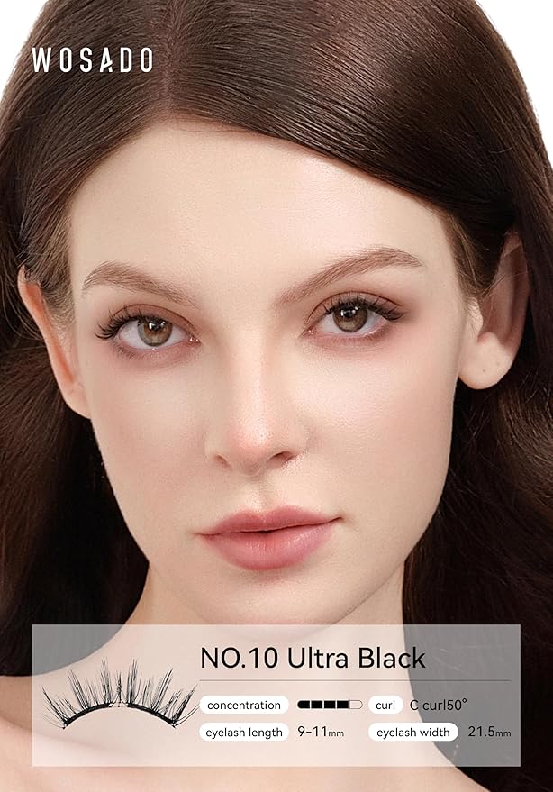 WOSADO Magnetic Eyelashes with Applicator Kit [V10 Ultra Black] 21.5mm Reusable Magnetic Lashes without Eyeliner Glue-free False Lashes Waterproof Lightweight Suit for Natural Makeup