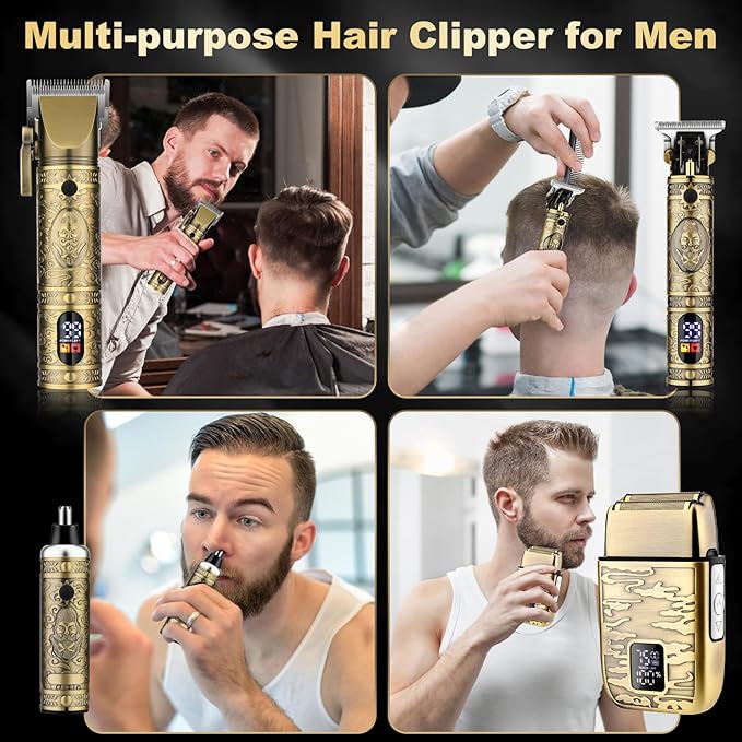 Hair Clippers for Man T-Blade Trimmer Nose Hair Trimmer Electric Shaver Set Professional Metal Body Barber Clippers Set for Haircut Men?™s Grooming Kit with LCD Display Ideal Gift for Him