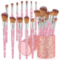 Rtteri 13 Pcs Rhinestone Pink Makeup Brushes Set Bling Crystal Professional Face Cosmetics Blending Liquid Foundation Powder Concealer Eye Shadows Make up Beauty Tool Glitter with Holder