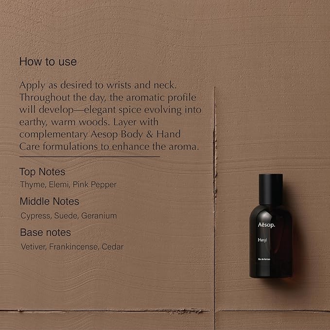 Aesop Hwyl Eau de Parfum | Smoky Woody Vetiver Scent | Subtle Spice and Rich Earthy Aroma | Unisex | 1.6 oz
