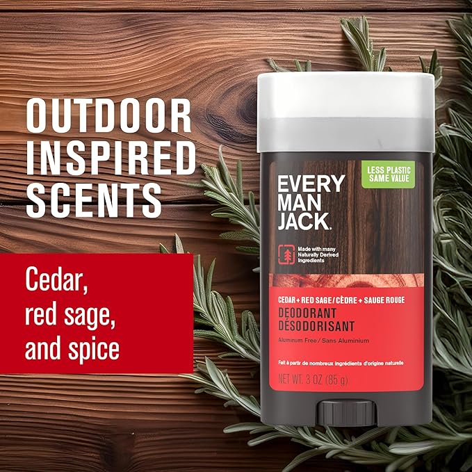Every Man Jack Cedar &amp Red Sage Men?™s Deodorant - Stay Fresh with Aluminum Free Deodorant For all Skin Types - Odor Crushing Long Lasting with Naturally Derived Ingredients - 3 oz - 4 Pack