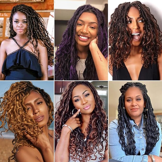 Deep Faux Locs Crochet Hair 10 Inch 8 Packs Goddess Locs Faux Locs Soft Locs Crochet Braids with Curly Ends Pre Looped Deep Wavy Crochet Hair for Black Women (T30)