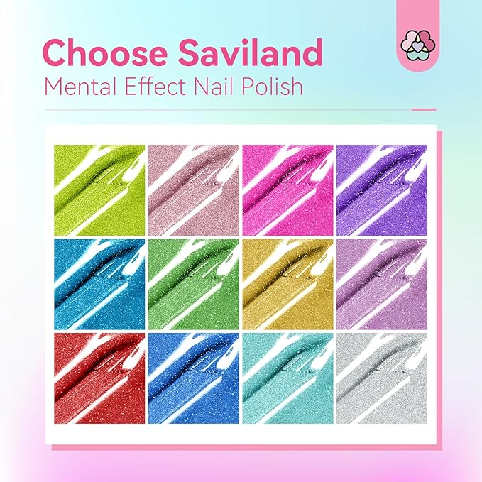 SAVILAND Quick Dry Nail Polish Set Christmas: Chrome Metallic Holographic Nails Polish Kit Gold Sliver Air Dry 14 Pcs Regular Nail Polish with Base and Top Coat DIY Art Salon Home Gift for Women