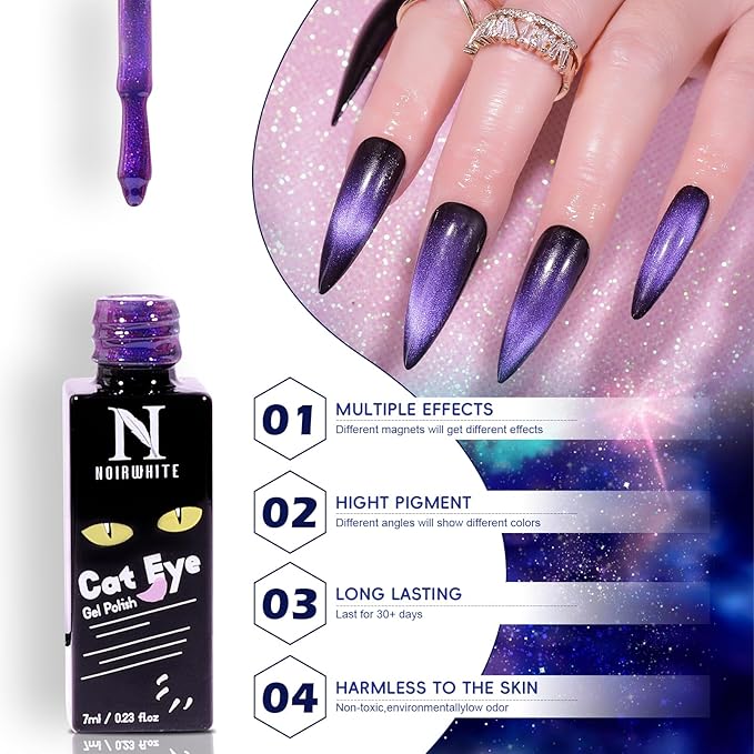 Cat Eye Gel Nail Polish 12 Colors Sparkly Glitter 9D Chameleon Magnetic Nail Polish Set with Magnet Base Top Coat Soak Off LED UV Nail Art DIY Manicure Home Salon Gift for Women