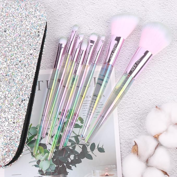 Rainbow Crystal Makeup Brushes Set Professional Vegan Makeup Brush Set with Case by ENZO KEN Bedazzled Cosmetic Brushes Makeup Set Sparkly Make up Brushes Set Professional Makeup Brush Set Vegan.