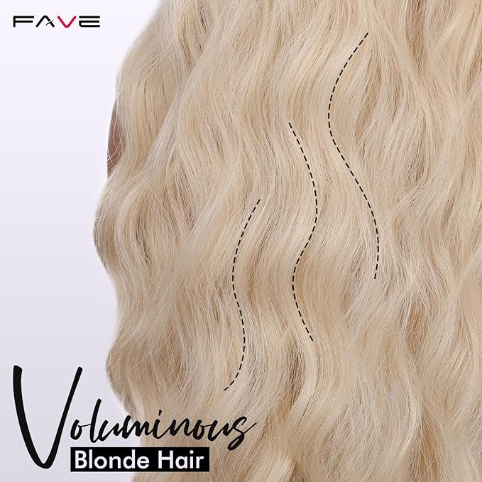 FAVE Long Blonde Wig Natural Ombre Blonde Wavy Wigs Middle Part Blond Wig with Natural Gradient Roots Daily Wigs for White Women