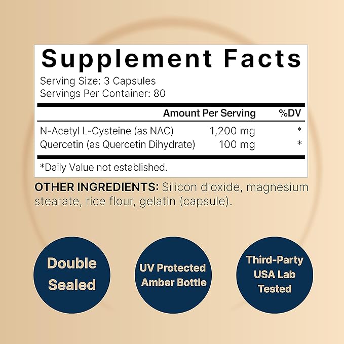 NatureBell NAC Supplement 1200mg Per Serving | 240 Capsules N-Acetyl Cysteine with Quercetin | Double Strength - Support for Immune Liver &amp Lung Health