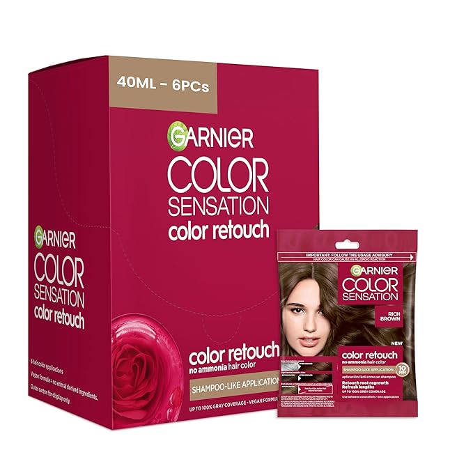 Garnier Color Sensation Color Retouch Demi Permanent Hair Dye for Roots with 100% Gray Coverage Rich Brown Hair Dye 6.0 Pack of 6 (Packaging May Vary)
