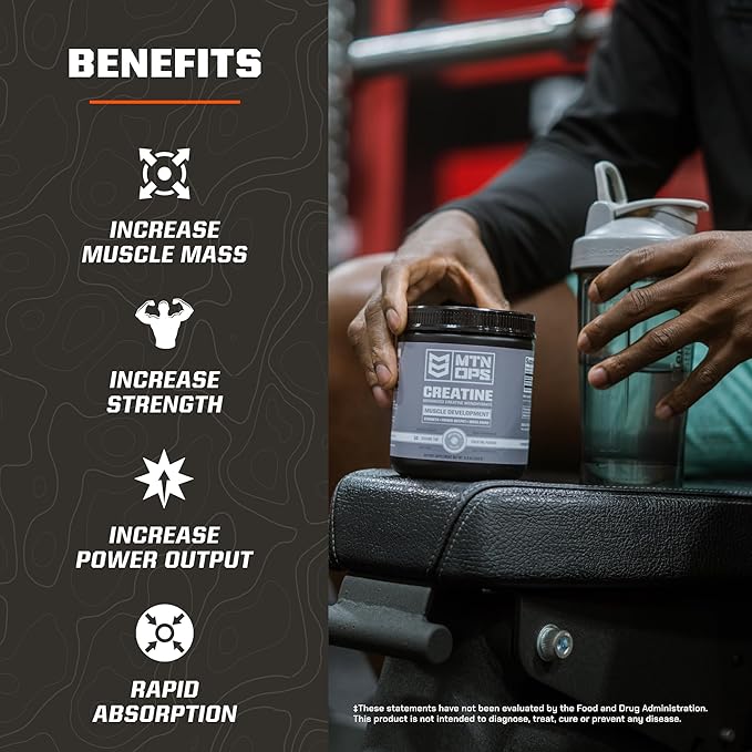 MTN OPS Creatine Monohydrate Powder Unflavored 50 Serving Tub - 100% Pure Micronized for Muscle Mass Strength &amp Power