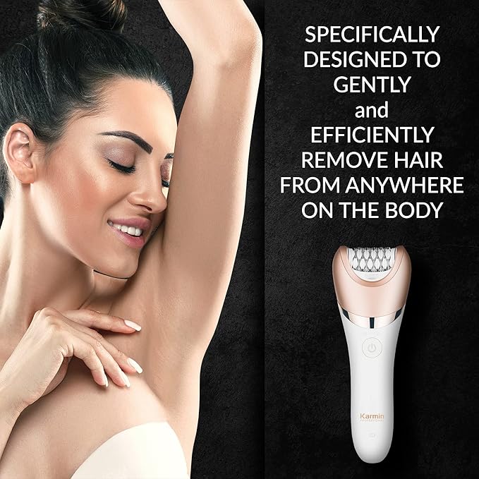 Karmin 5 in1 Wet Dry Epilator for Women Hair Removal Cordless Electric Shaver Trimmer Facial Body Arm Leg Hair Remover USB Rechargeable Waterproof Shave Exfoliate Smooth Buff Massage