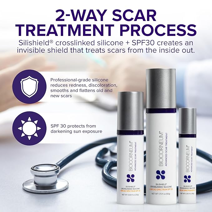 Advanced Scar Treatment with Silishield® &amp SPF 30 50g ? Made in the USA Fast-Drying Water-Resistant Silicone Scar Gel - Surgeon Recommended for New &amp Old Scars - Suitable for Children Over 6