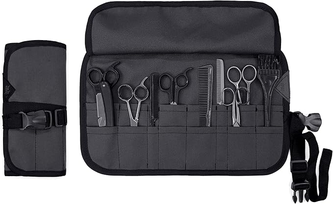 Under NY Sky Salon Scissors Roll Up Holder ? Professional Oxford Canvas Pouch Case for Hair Stylists Barbers &amp Hairdressers ? Portable Storage Organizer for Hair Cutting Shears &amp Salon Tools