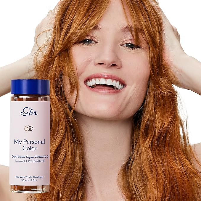 eSalon Permanent Hair Color &amp Hair Dye Complete Kit - Dark Blonde Copper Gold - Personal Colorist Kit for Up To 100% Gray Coverage for All Hair Types - Professional-Grade Ammonia-Free Hair Dye