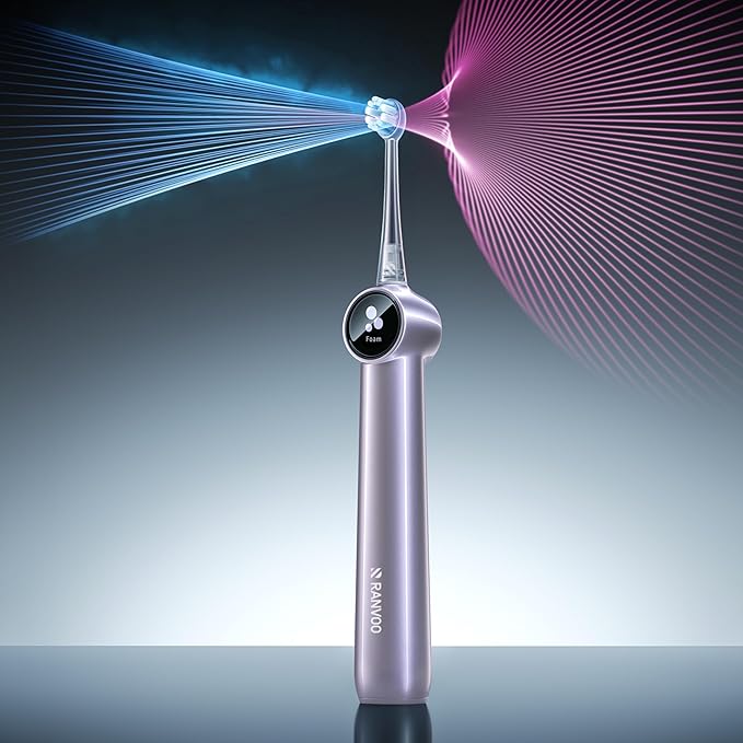 RANVOO AirJet II [Upgraded Jet Clean] Sonic Electric Toothbrush 100% Plaque Removal White for Adult Protect Gum Orthodontic Teeth Clean Rechargeable Gift with 3 Pro Brush Heads Pale Violet