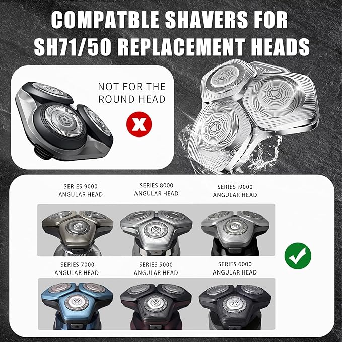 SH71/50 Shaving Heads Compatible with Phili*s Shavers Series S5000 (S5XXX)S7000 (S7XXX) for SH60/70 and SH70/70 (Silver)