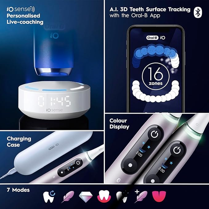 Oral-B iO Series 9 Limited Rechargeable Rose Quartz Electric Toothbrush with (2) Ultimate Clean and (1) Gentle Care Replacement Brush Heads White Travel Case-White and Charger