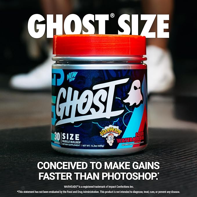 GHOST Size V3 Muscle Builder Dietary Supplement - Warheads Sour Watermelon 30 Servings ? Support Muscle Growth &amp Strength Building for Men &amp Women - Creatine &amp Betaine - Free of Sugar &am