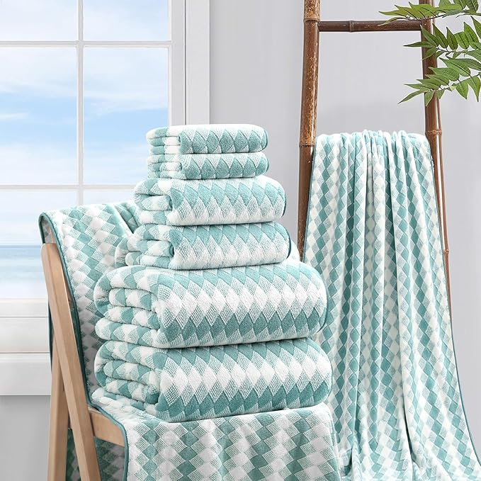 8 Piece Bathroom Towel Set Aqua |2 Oversized Large Bath Towels Sheet2 Hand Towels and 4 Washcloths| 600GSM Ultra Soft Luxury Premium Towel Set Highly Absorbent Quick Dry Hotel Towel Collection