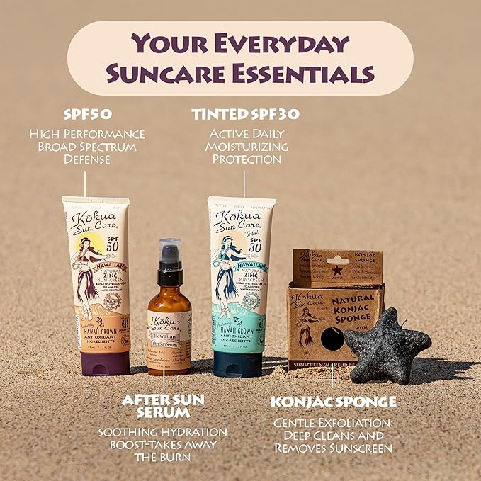 Kokua Sun Care Hawaiian Reef Safe Sunscreen SPF 50 | 1 oz - 3 Pack | Zinc Oxide | Mineral Sunscreen | Face &amp Body | Moisturizing Sun Protection | Water Resistant | Chemical Free | Natural Ingredie