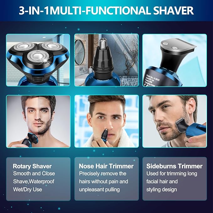 Electric Razor for Men IPX7 Waterproof 3D Rotary Shaver Rechargeable Cordless Shaver for Men with Wet/Dry Function &amp LCD Display Ideal Shaving Gifts for Husband Dad Boyfriend