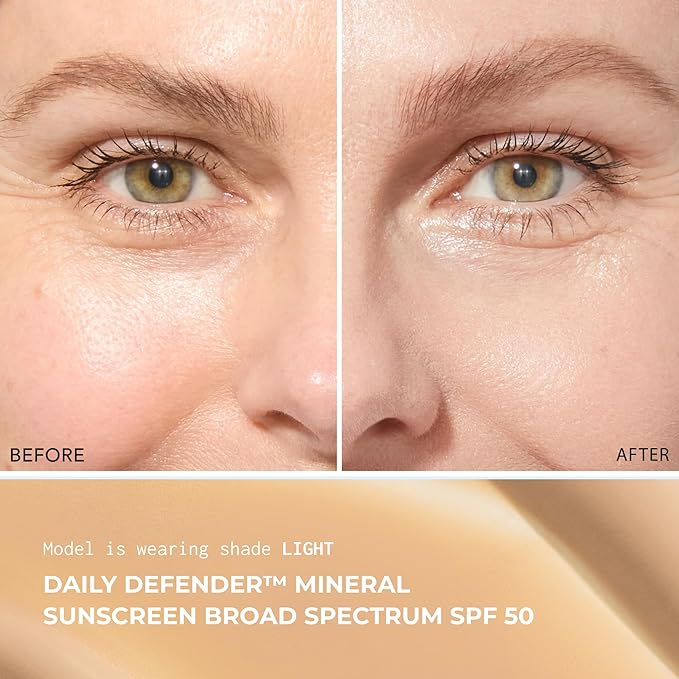 Daily Defender Broad Spectrum SPF 50 Mineral Sunscreen with Hyaluronic Acid Vitamin C &amp Niacinamide (as Vitamin B3) Lightweight UVA &amp UVB Protection Skin Care Light