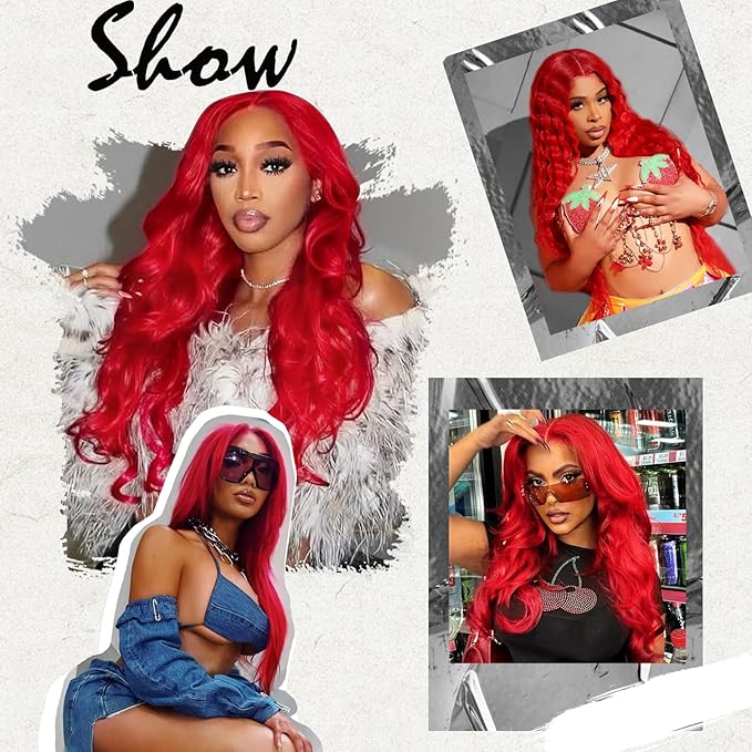 26 Inch Red Wig Human Hair 200 Density Body Wave Human Hair Wig Colored 13x4 Red HD Lace Front Wigs Human Hair Pre Plucked With Baby Hair
