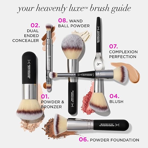 IT Cosmetics Heavenly Luxe Complexion Perfection Brush #7 - Dual-Ended Premium Makeup Brush for Foundation Concealer &amp Contour Ultra-Soft Synthetic Fibers Airbrush Finish Pro-Hygienic Cruelty-