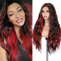 FAVE Red and Black Wig Long Synthetic Red Wig Natural Wavy Wig for Black Women Dark Red Wig for Daily Part Use 28IN(Red Highlight)