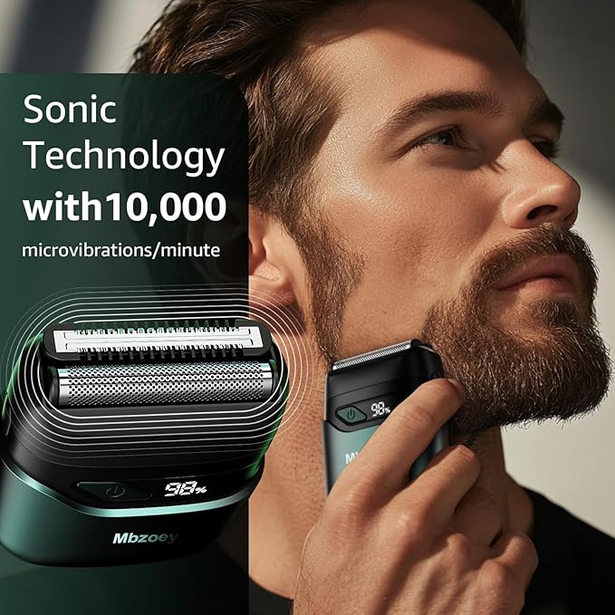 Electric Foil Shavers for Men Mini Electric Razor Compact Face Shaver IPX7 Waterproof Wet Dry Cordless Razor LED Display USB-C Fast Rechargeable Emerald Green