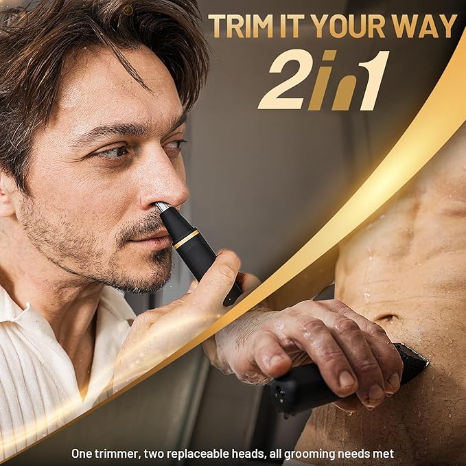 Electric Razor for Men IPX7 Waterproof Versatile Shaver for Temple Groin Nose Ear Hairs Beard Body Hair Trimmer Painless Grooming Kit with 2 Replaceable Heads Birthday Gifts for Men