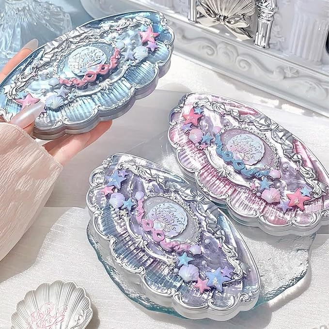 Flower Knows Shell's Jewel 6-Color Makeup PalettePink Blue Eyeshadow with 4 Matte + 2 Shimmer ShadesBlendable Smooth Cute Eye Makeup0.23 Oz(02 Mermaid's Tears)