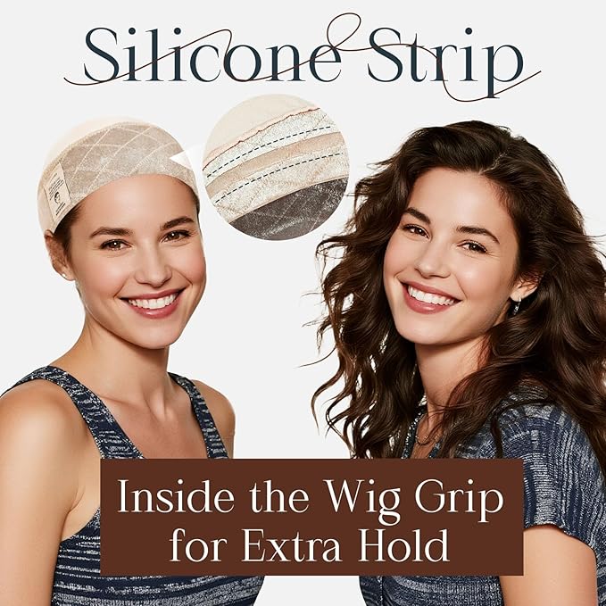 Wig Grip Cap with Silicone Strip Non Slip 2-in-1 Soft Wig Caps to Hold Wig in Place Nude 2 PCS