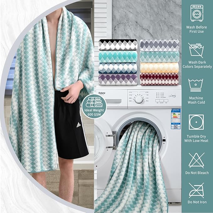 8 Piece Bathroom Towel Set Aqua |2 Oversized Large Bath Towels Sheet2 Hand Towels and 4 Washcloths| 600GSM Ultra Soft Luxury Premium Towel Set Highly Absorbent Quick Dry Hotel Towel Collection