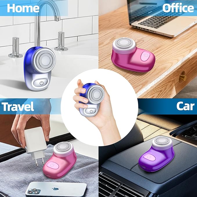 Mini Electric Shaver Pocket Size Electric Shaver for Men Women Rechargeable Easy One-Button Portable Powerful Waterproof Razor for Travel Office Business Trip (2Pack)