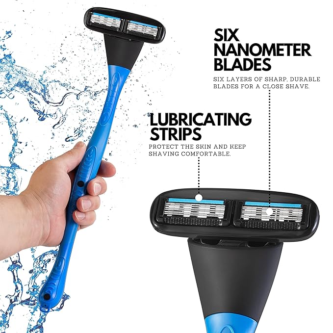 Metablade Back Shaver for Men - Long Handle Back Hair and Body Shavers - Replaceable Ultra Wide Blades DIY Shave Wet or Dry